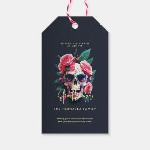 Etiqueta Para Presente Skull Floral Nome Fabooloso da Família Spooktacula