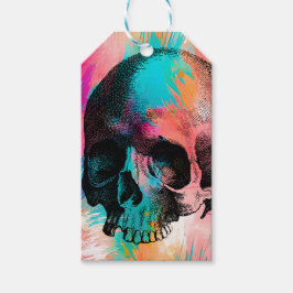 Etiqueta Para Presente Skull Sketch Com Fundo Colorido