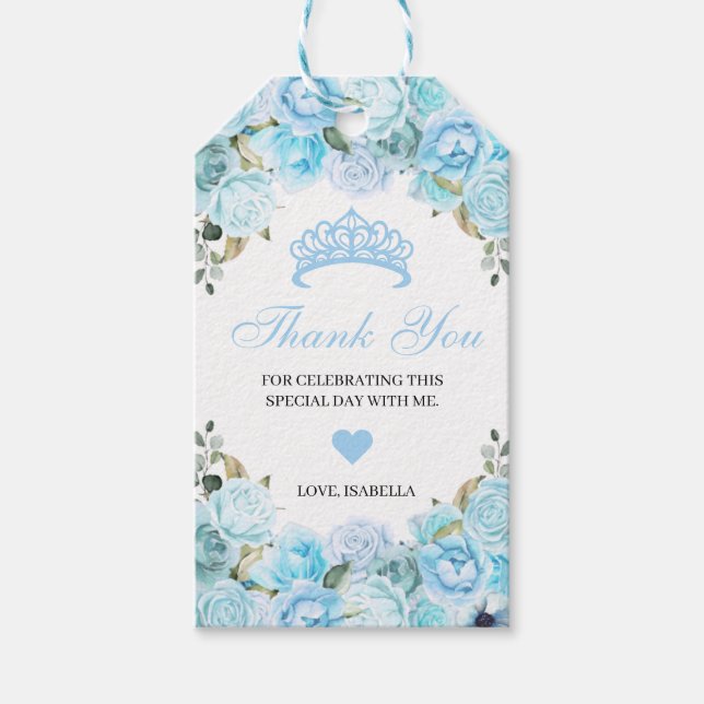 Etiqueta Para Presente Sky Blue Floral Obrigado Presente (Frente)