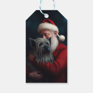 Etiqueta Para Presente Skye Terrier com Papai Noel Natal Festivo
