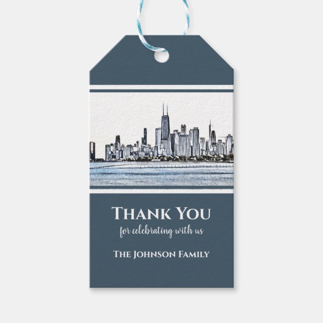 Etiqueta Para Presente Skyline Personalizado de Chicago Obrigado (Frente)