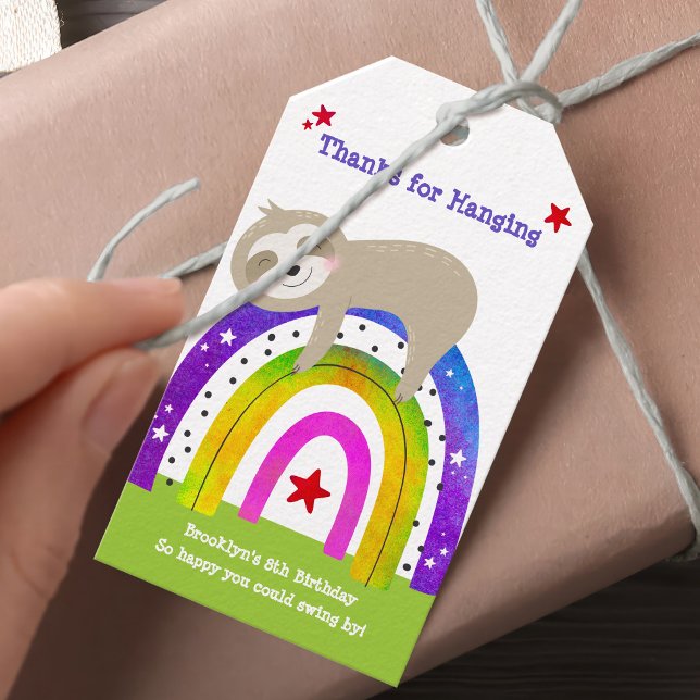 Etiqueta Para Presente Sloth Boho Arco-Íris Moderno Aniversário Obrigado (Criador carregado)