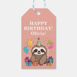 Etiqueta Para Presente Sloth Girl Happy Birthday Pink Personalizado