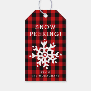 Etiqueta Para Presente Snow Peeking   Xadrez vermelha