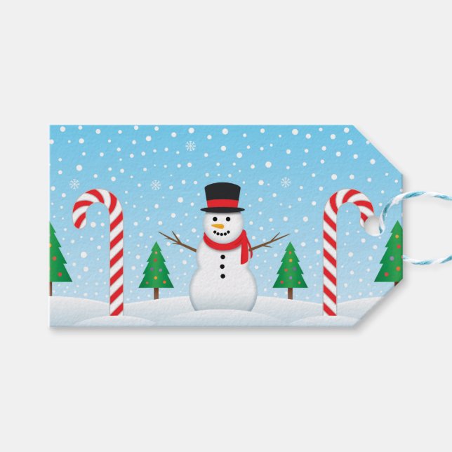 Etiqueta Para Presente Snowman & Candy Cane Winter Wonderland (Frente (horizontal))