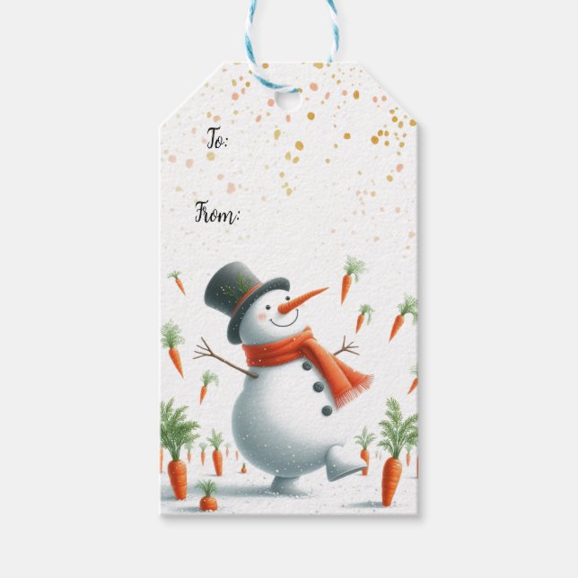 Etiqueta Para Presente Snowman Carrot Patch Dance (Frente)