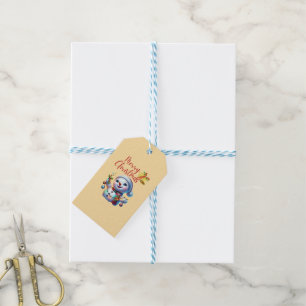 Etiqueta Para Presente Snowman de Natal com Bells Festivas Foliday Art