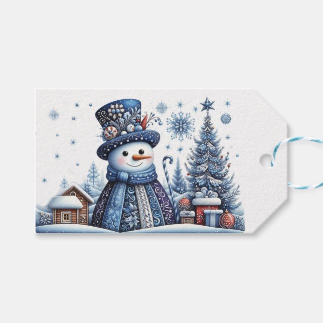 Etiqueta Para Presente Snowmen de Natal (Frente (horizontal))