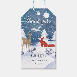 Etiqueta Para Presente SnowWinter Nature Animais Chá de fraldas Obrigado