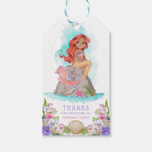 Etiqueta Para Presente Sob o mar Sereia Rosa e Púrpura (Cabelo Vermelho)