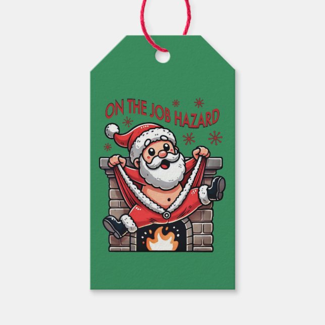 Etiqueta Para Presente Sobre Papais noeis de Risco de Fogo (Frente)