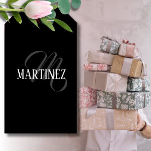 Etiqueta Para Presente Sobrenome Personalizado Elegante Preto   Nome