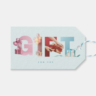 Etiqueta Para Presente Sobreposição de tipografia de foto presente azul c