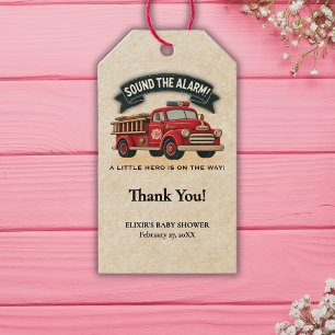 Etiqueta Para Presente Soe o alarme! Chá de fraldas Vintage Firecaminhão