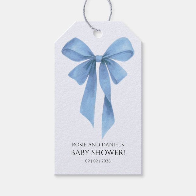 Etiqueta Para Presente Soft Blue Bow Boy Baby Shower (Frente)