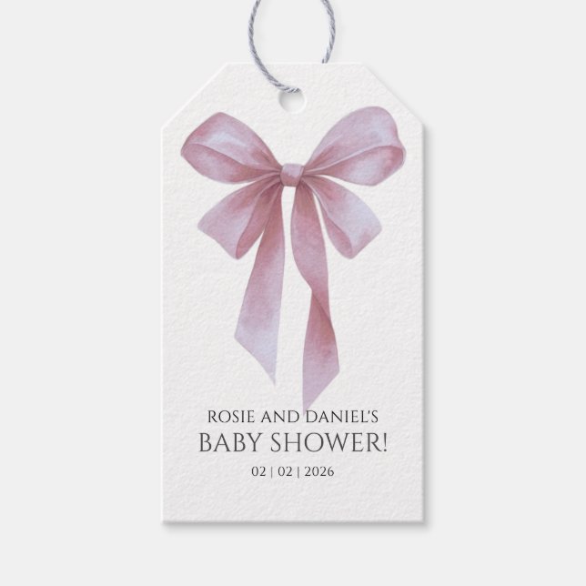 Etiqueta Para Presente Soft Pink Bow Girl Baby Shower Welcome (Frente)