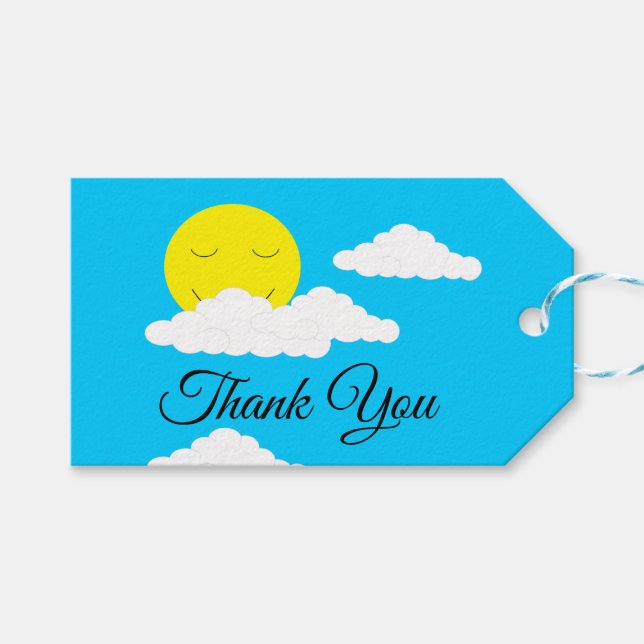 Etiqueta Para Presente Sol sorridente com nuvens Puffy (Frente (horizontal))