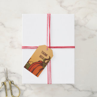 Etiqueta Para Presente Solitário de abóbora no campo. As folhas do outono