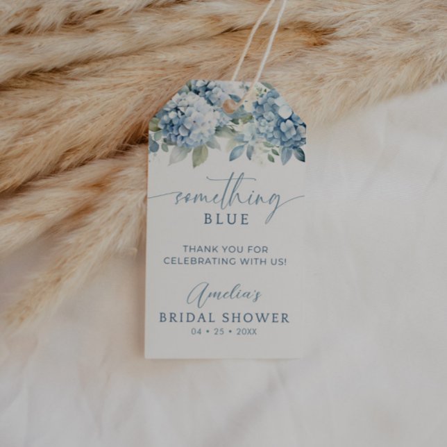 Etiqueta Para Presente Something Blue Hydrangea Bridal Shower Favor Tag (Criador carregado)