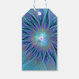 Etiqueta Para Presente Sonho de Flor Roxa Azul Arte Fractal Abstrata