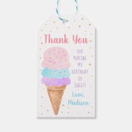 Etiqueta Para Presente Sorvete Rosa Dourado Pastel Aniversário Obrigado
