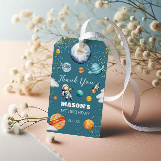Etiqueta Para Presente Space Galaxy First Birthday Thank You