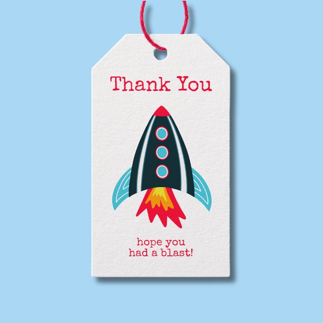 Etiqueta Para Presente Space Rocket Obrigado Aniversário (Space themed rocket ship thank you gift/favor tags for boys birthday party.)