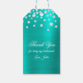 Etiqueta Para Presente Spark Diamond Confetti Turquoise Foil Obrigado