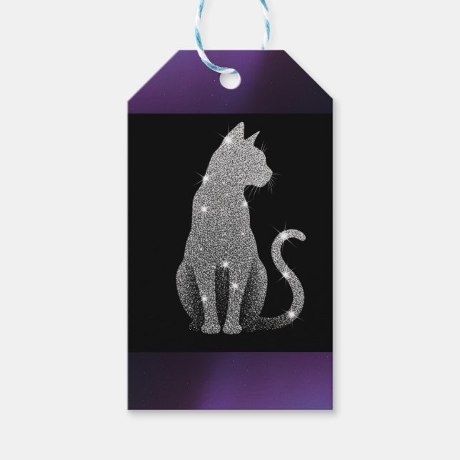 Etiqueta Para Presente Sparkling Silver Cat (Frente)