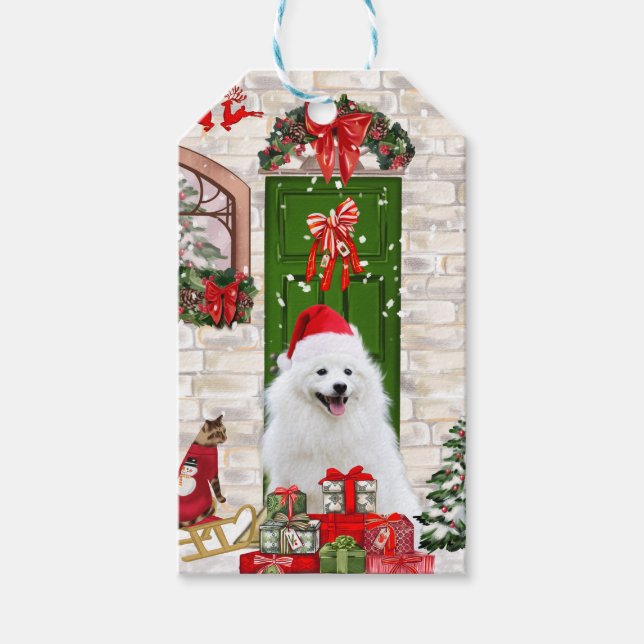 Etiqueta Para Presente Spitz Dog Christmas (Frente)