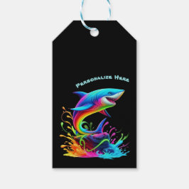 Etiqueta Para Presente Splash Colorido de Tubarão-