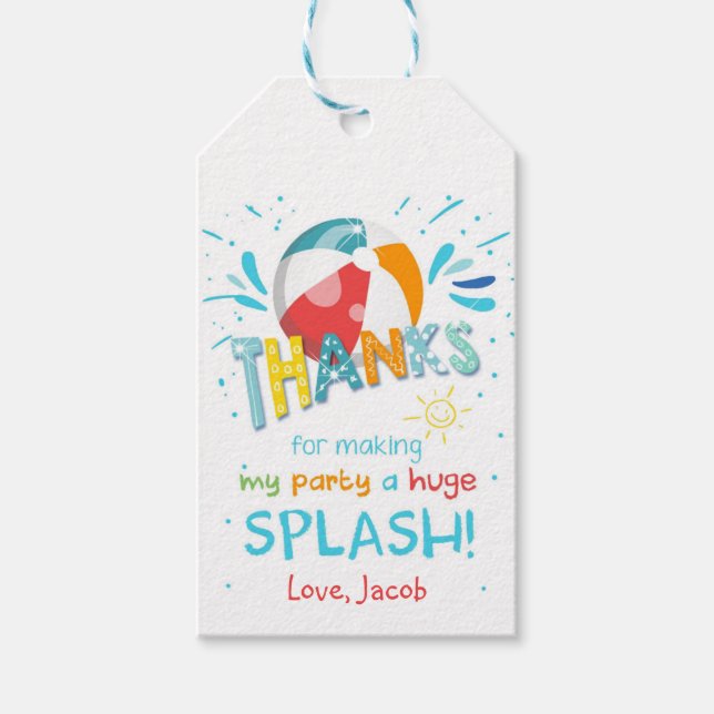Etiqueta Para Presente Splash Splash Piscina Party Bash Obrigado (Frente)