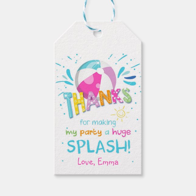 Etiqueta Para Presente Splash Splash Piscina Party Bash Obrigado (Frente)