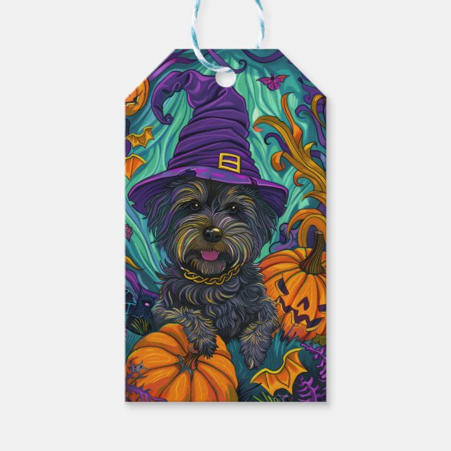 Etiqueta Para Presente Spookan Tibetan Terrier Dog Halloween Witch Pumpki (Frente)