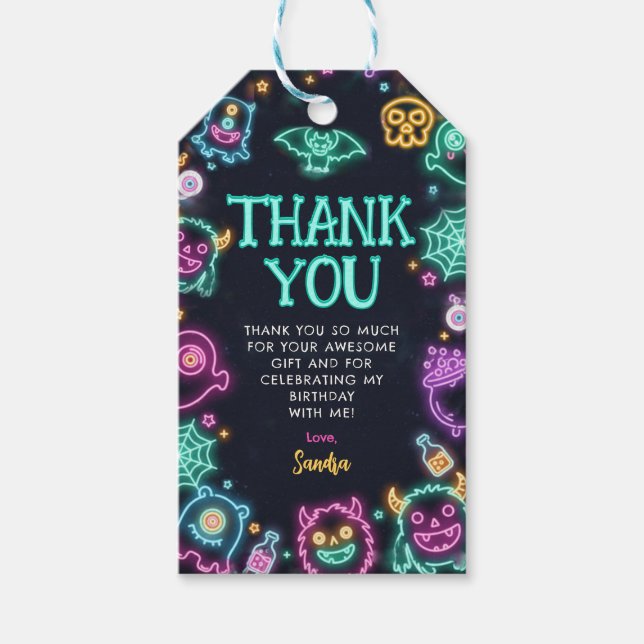 Etiqueta Para Presente Spooktacular Neon Halloween Aniversário (Frente)