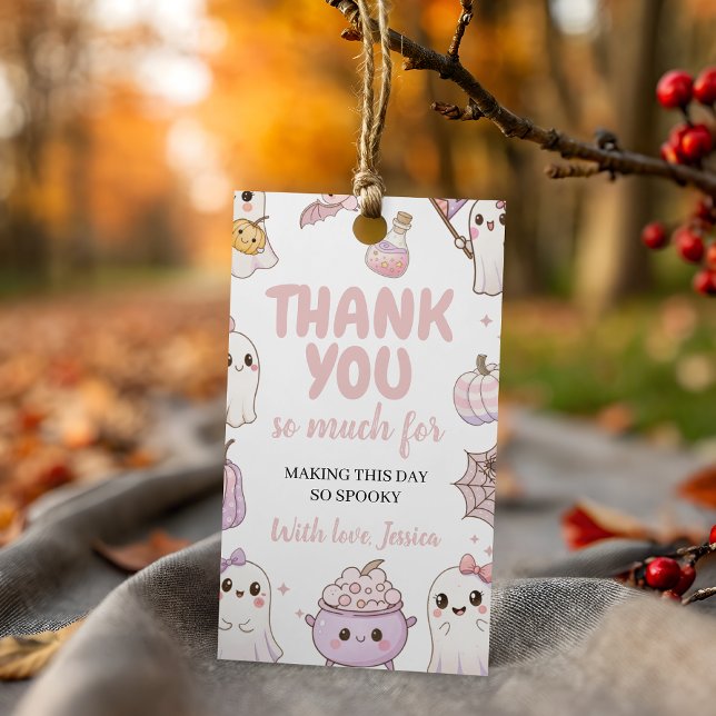 Etiqueta Para Presente Spooky Ghost Primeiro Aniversário Obrigado (Criador carregado)