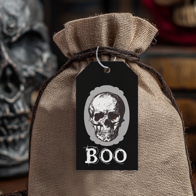 Etiqueta Para Presente Spooky Skull Halloween (Spooky skull personalized Halloween Favor Tag)