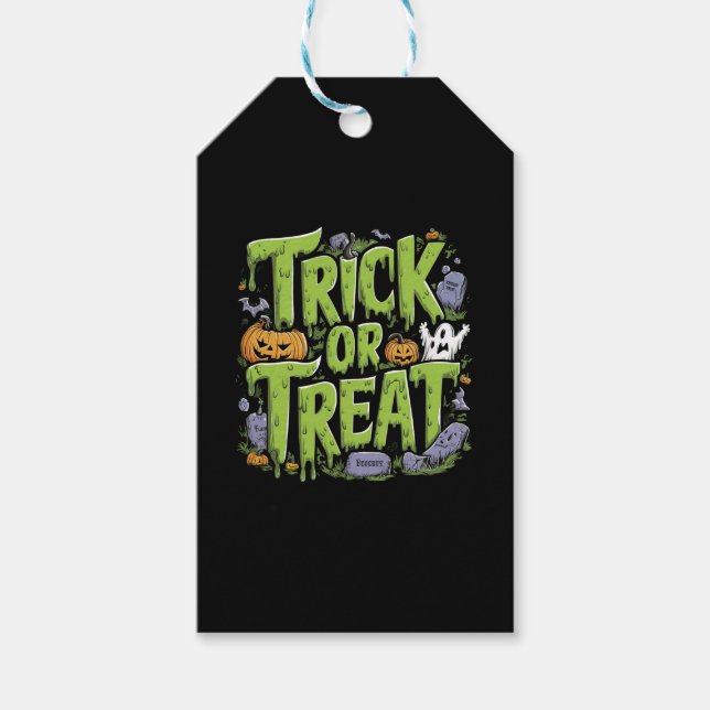 Etiqueta Para Presente Spooky Trick or Treat Slime Halloween  (Frente)