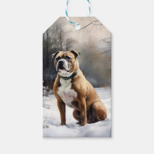 Etiqueta Para Presente Staffordshire Bull Terrier Deixe Nevar Natal