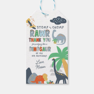 Etiqueta Para Presente Stomp Chomp Rawr Dinosaur Aniversário Obrigado