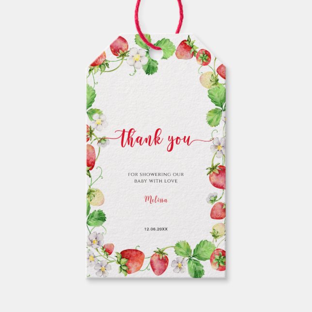 Etiqueta Para Presente Strawberry Baby Shower Thank You (Frente)