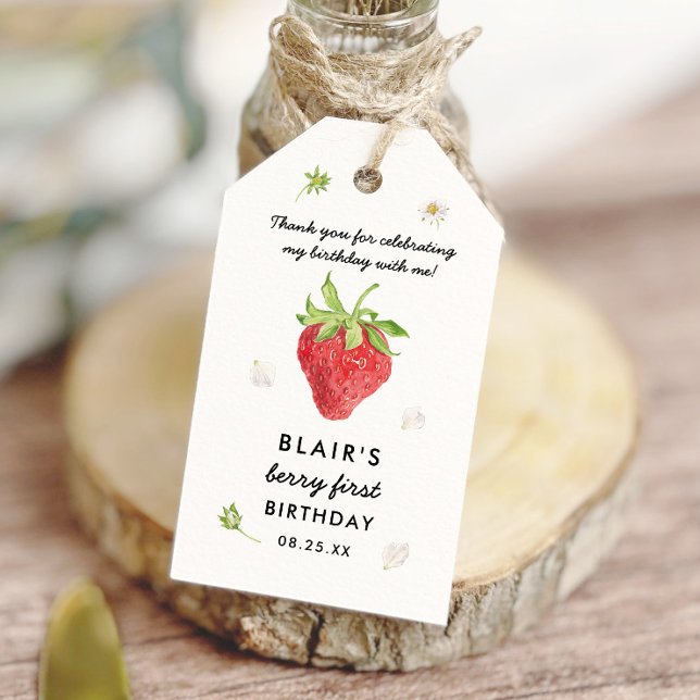 Etiqueta Para Presente Strawberry Berry Primeiro Aniversário Obrigado (Criador carregado)