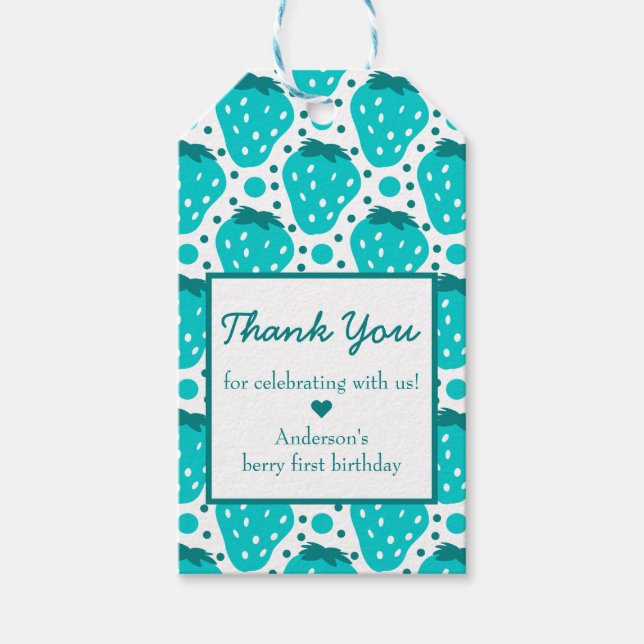 Etiqueta Para Presente Strawberry Boy Primeira Festa de aniversário Obrig (Frente)