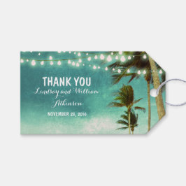 Etiqueta Para Presente String Lights Beach Palms Ombre Teal Weding