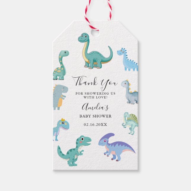 Etiqueta Para Presente Stylish Dinosaur Baby Shower White (Frente)