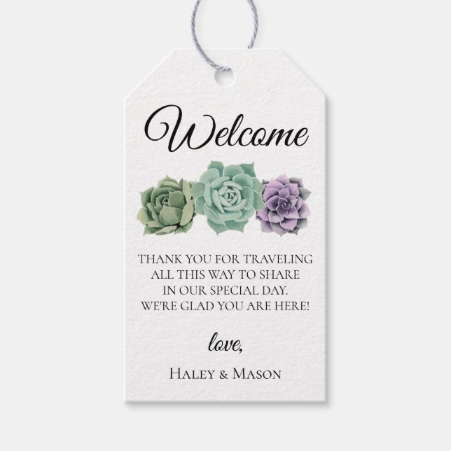 Etiqueta Para Presente Succulents Wedding Bag de Boas-vindas (Frente)