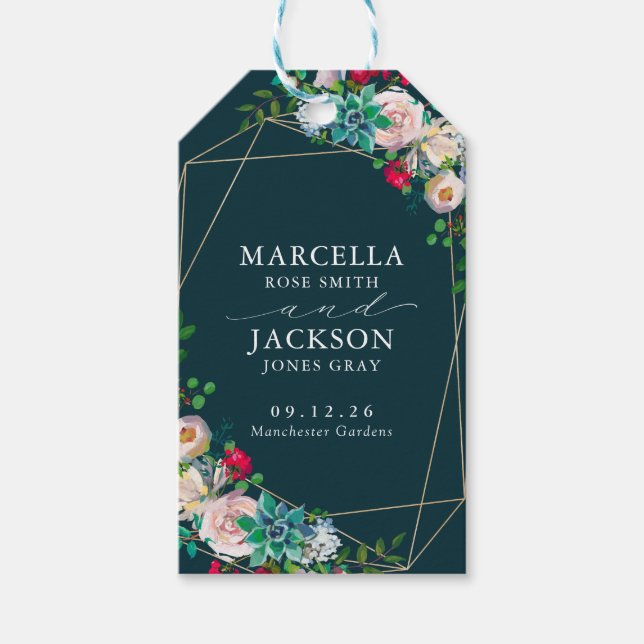 Etiqueta Para Presente Suculentes e Casamento Chic Dourado (Frente)