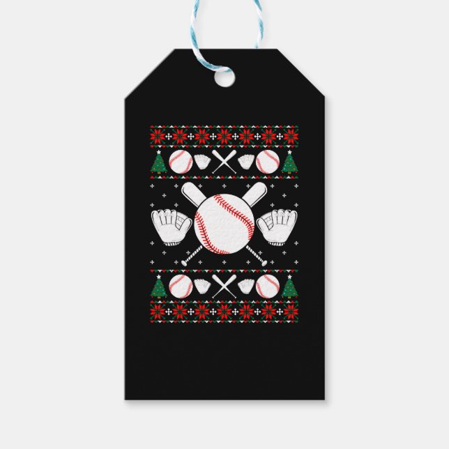 Etiqueta Para Presente Suéter de Natal Feio de Baseball (Frente)