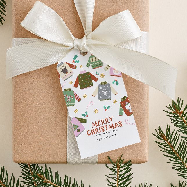 Etiqueta Para Presente Suéter Feio de Natal Retrô (Criador carregado)