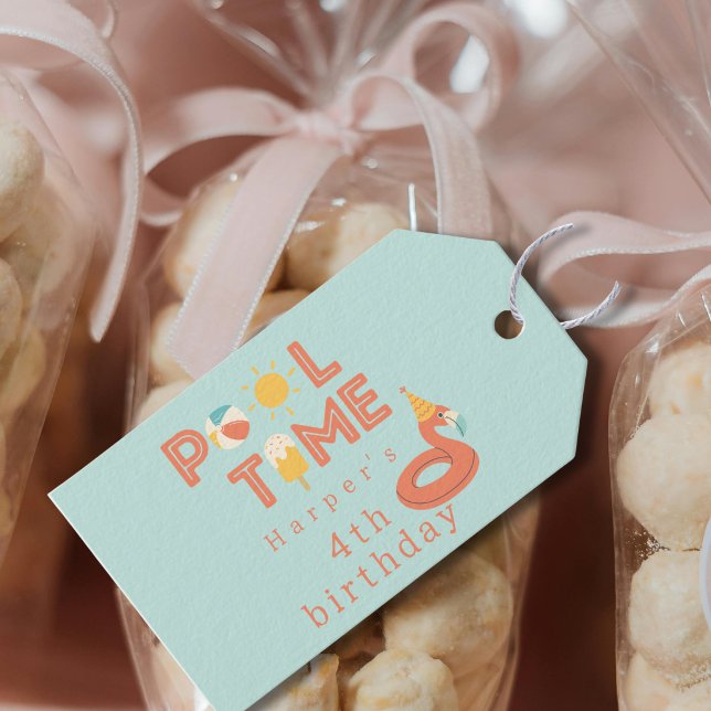 Etiqueta Para Presente summer flamingo popsicle kids birthday pool party (pool time birthday pool party flamingo beach ball sun popsicle party favor gift tag)